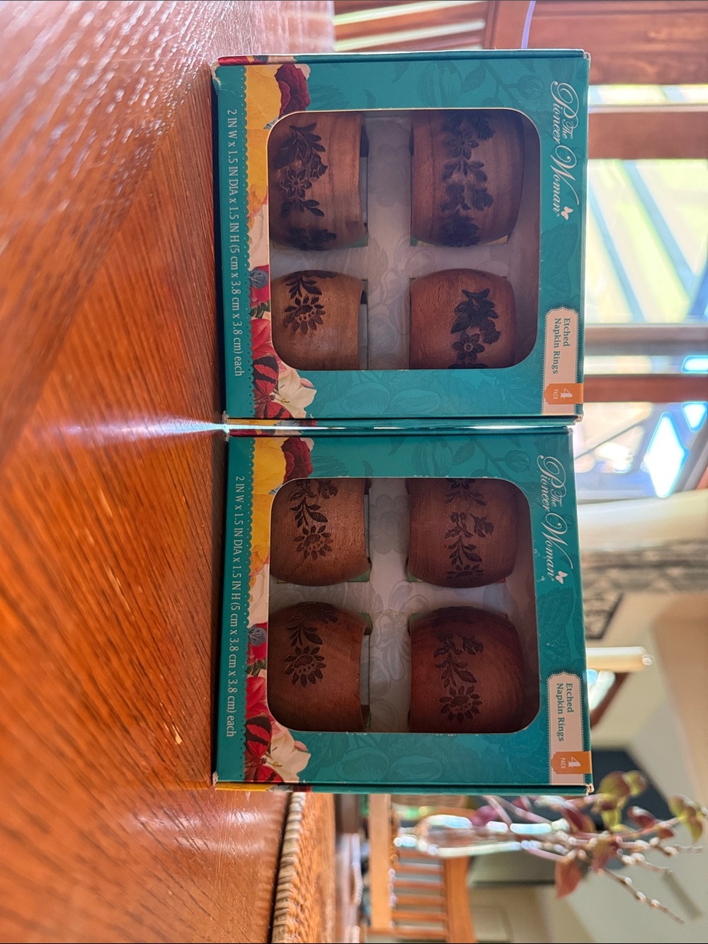 Pier 1 Brown Wood Floral Napkin Ring Set - 8 Pieces The Pioneer Woman